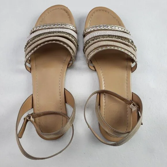 Jack Rogers Hannah Strappy Sandal Womens 9 Gold Leather Ankle Strap Open Toe - Picture 12 of 15